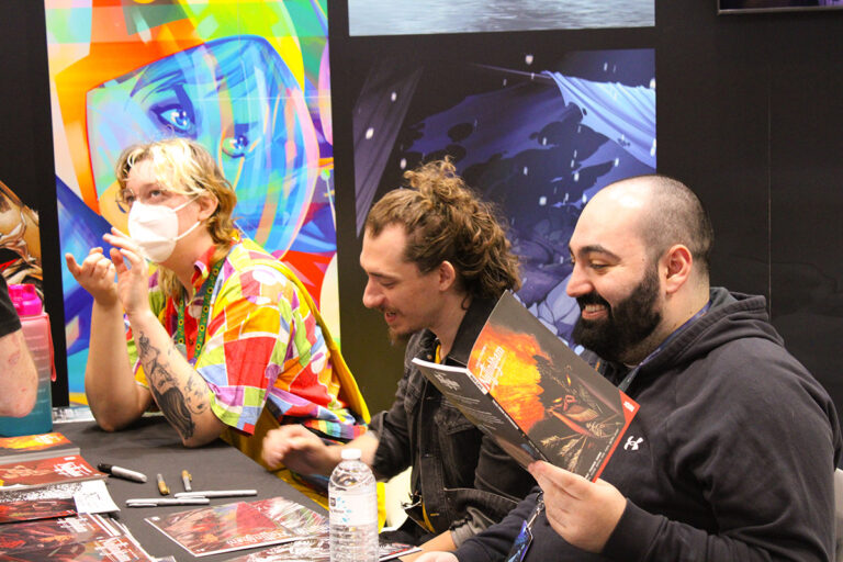 Mad Cave Studios’ 2021 Talent Search winners Anna Everts and Federico Bertoni signing Tales From Nottingham, along with Nottingham author David Hazan