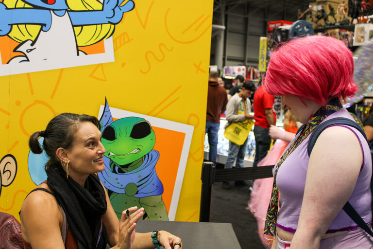 Olivia Cuartero-Briggs meeting with Winx fans at her Fate: The Winx Saga bookplate signing